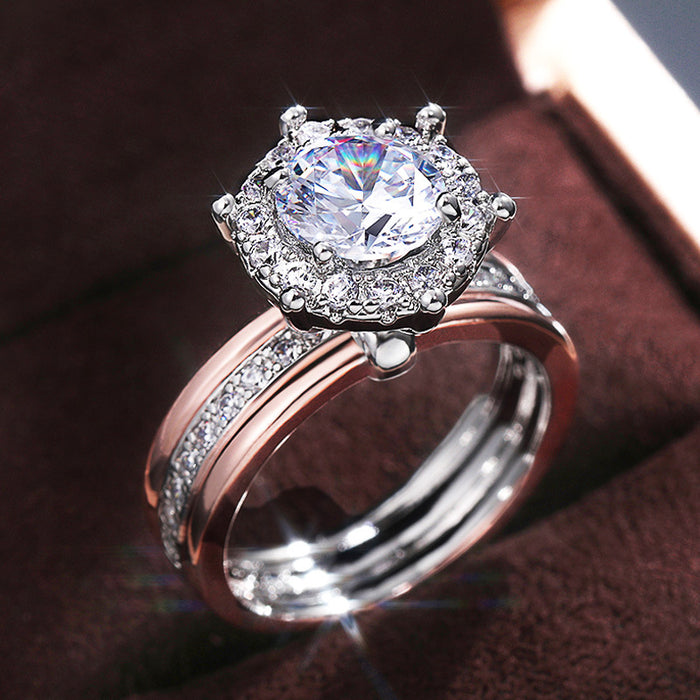 Two-tone zircon engagement ring