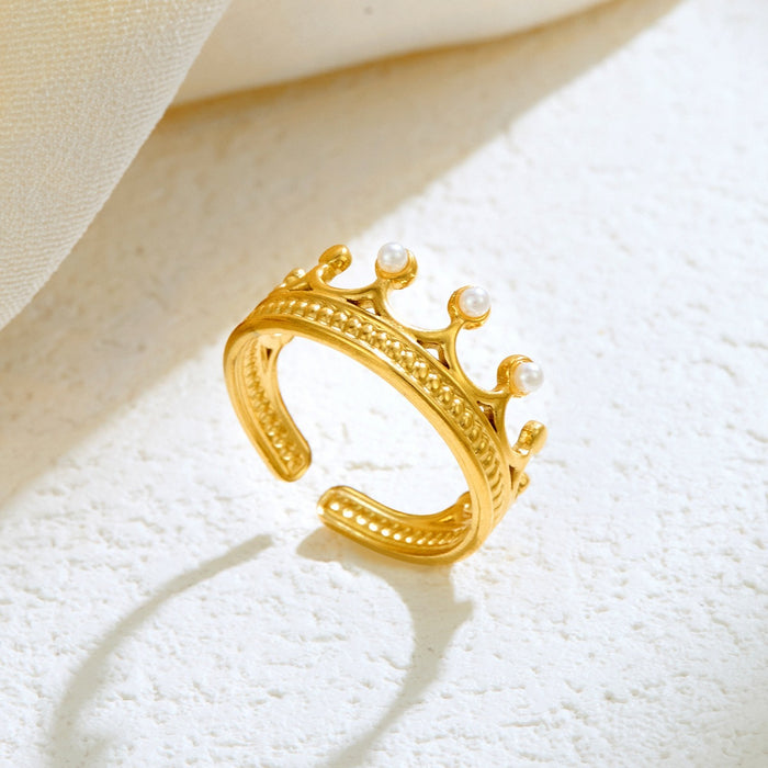 Wholesale 18K gold-plated stainless steel diamond-encrusted crown rings