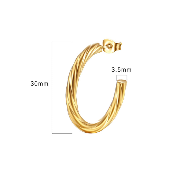 Internet celebrity earrings 18K gold plated stainless steel twisted C-shaped earrings