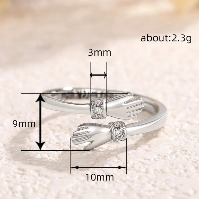 Anillo abierto con dos manos que se abrazan, regalo de aniversario para mujer, joyería