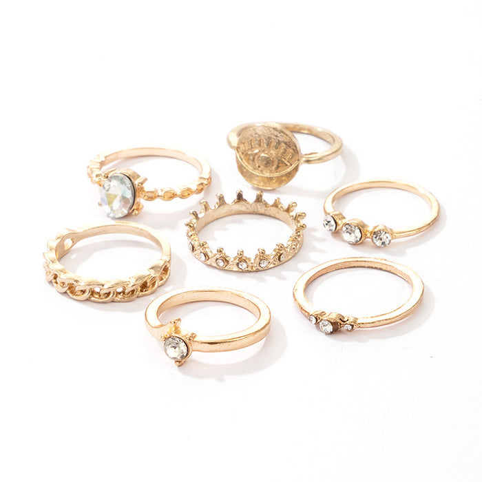 Micro-diamond-embellished palm moon snake ring set