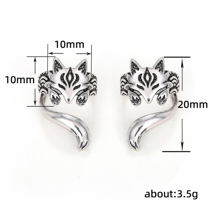 Cute fox ear clips fashionable antique silver earrings