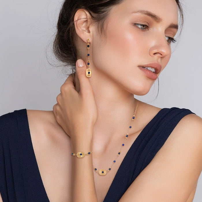 Wholesale natural lapis lazuli long tassel bracelet, earrings and necklace sets - wallojewerly 