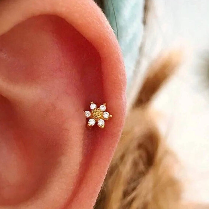 Flower ear bone stud zircon simple student earrings