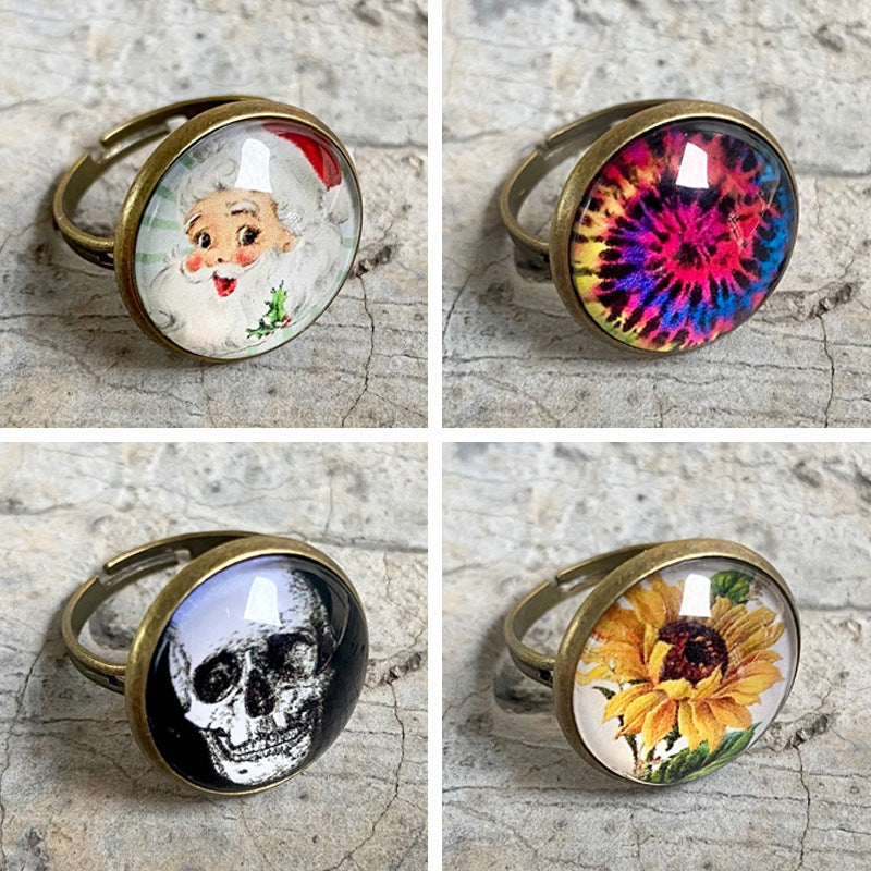 Glass Open Ring with Time Gemstone for Christmas and Halloween - Unique and Trendy Western Style for Women - wallojewerly 