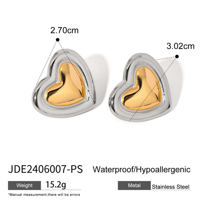 Stainless steel heart earrings contrast color earrings