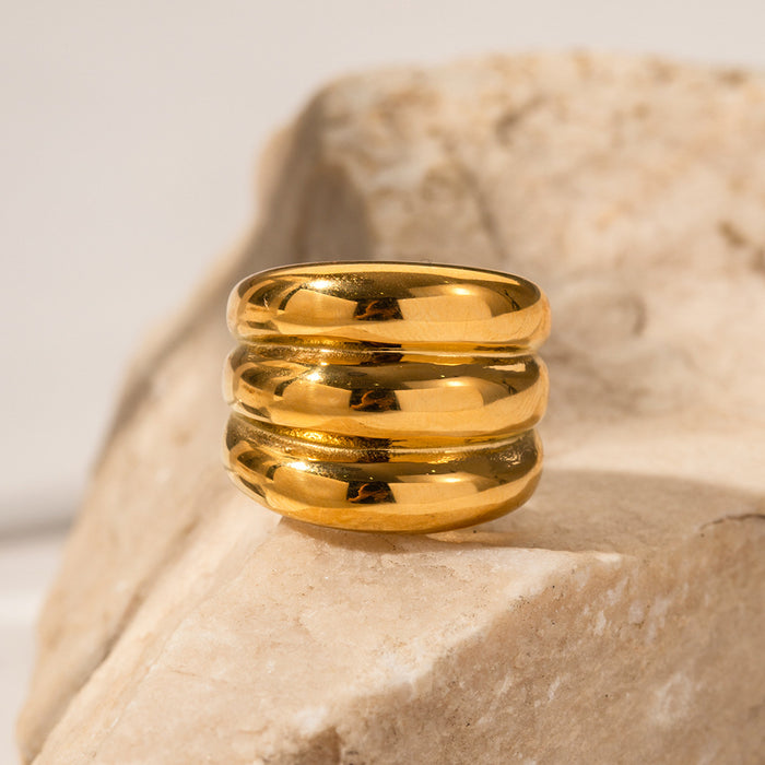 18K Gold Stainless Steel Serpent-Style Ring with Starburst Inlay