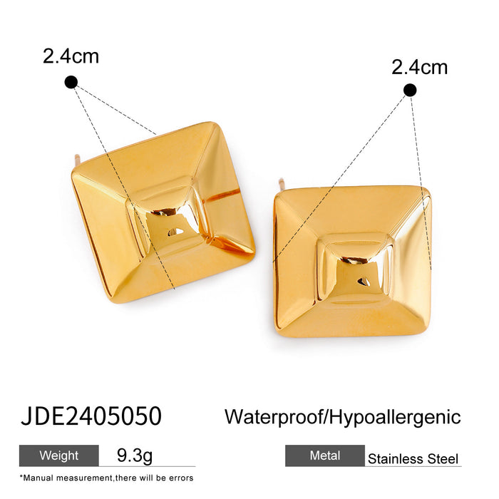 Pendientes de acero inoxidable chapado en oro de 18 quilates con forma de frijol redondo: joyería con acabado brillante