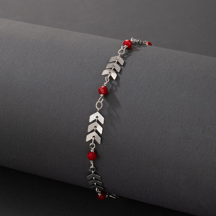 Simple Silver Airplane Chain with Red Seed Bead Single Layer Anklet