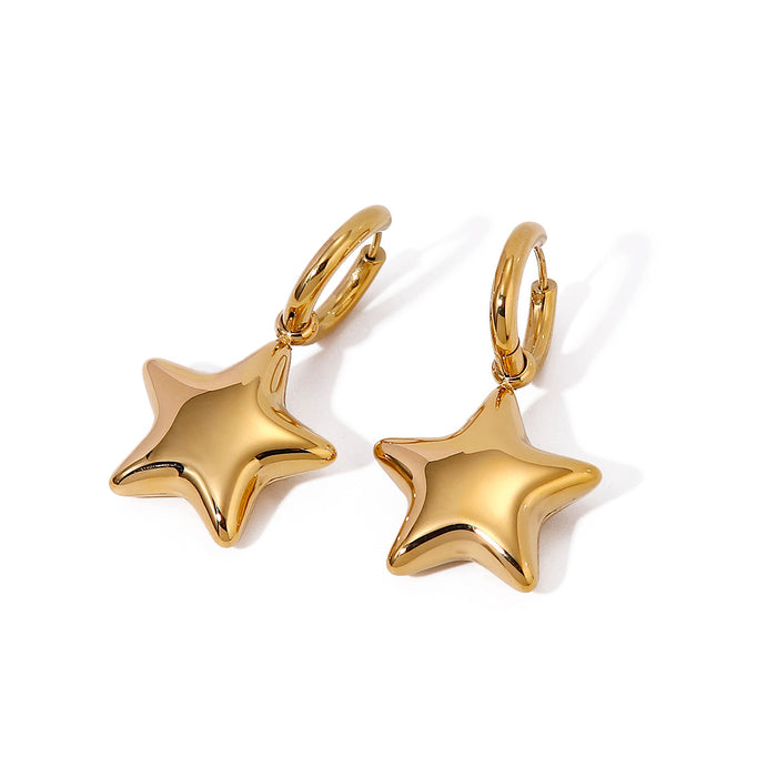 16K gold stainless steel polished three-dimensional five-pointed star earrings with simple design