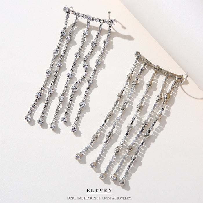 Luxurious Rhinestone Tassel Earrings - Trendy Statement Jewelry for Evening Wear