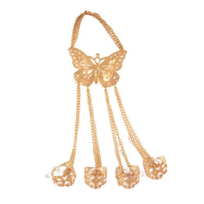 Hollowed Butterfly Hand Chain with Tassel Ring - Fashionable and Versatile Cross-Border Jewelry