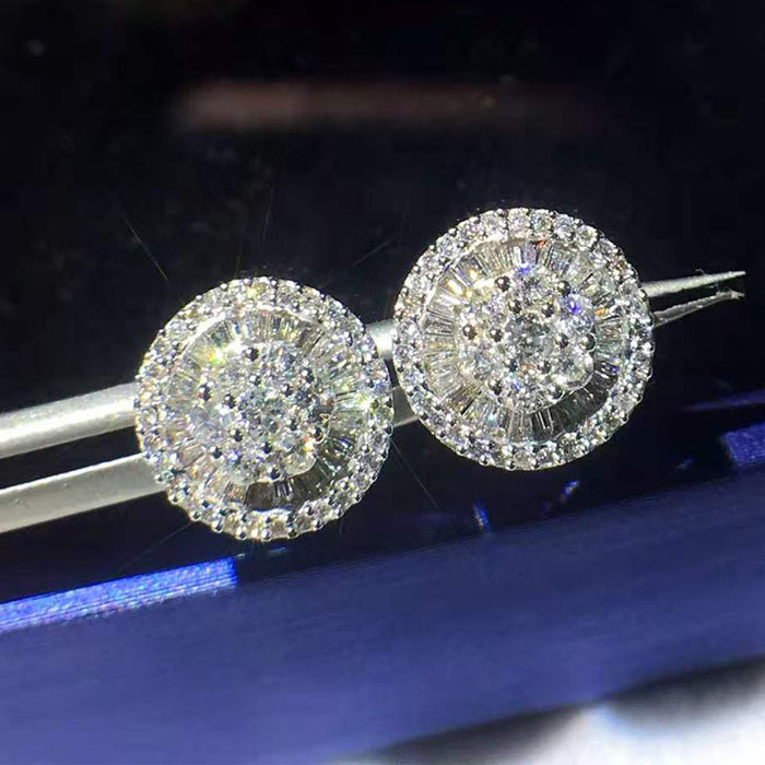 Pendientes de circonitas redondas bañadas en plata con diamantes y motivos florales