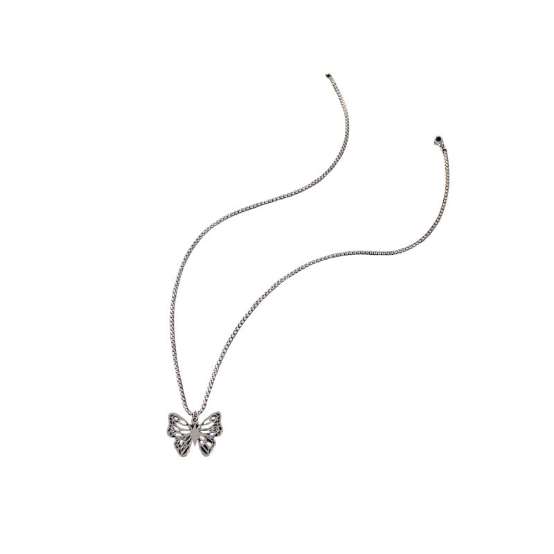 Butterfly pendant necklace, Korean ins sweet cool style stainless steel simple light luxury clavicle chain wholesale - wallojewerly 