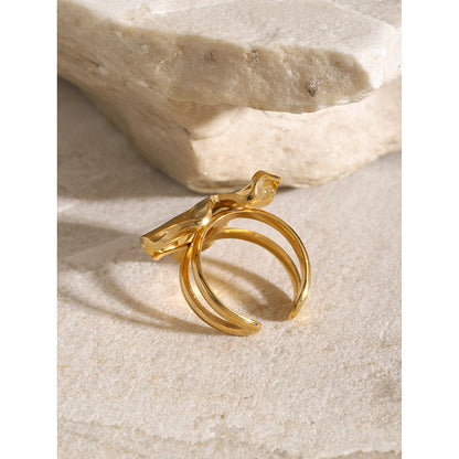 Geometric Design 18K Gold Plated Stainless Steel Ring - Elegant Jewelry