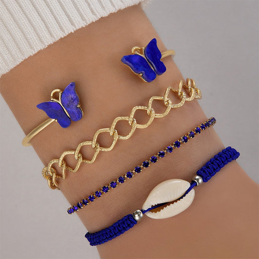 Bohemian Woven Rope Shell Bracelet Set - Four-Piece Jewelry for Beachwear