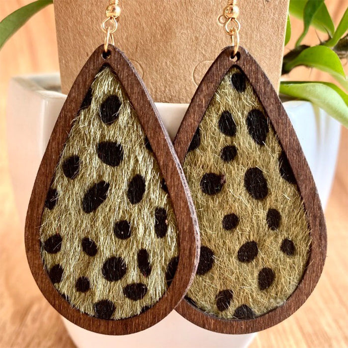 Wooden leopard print earrings