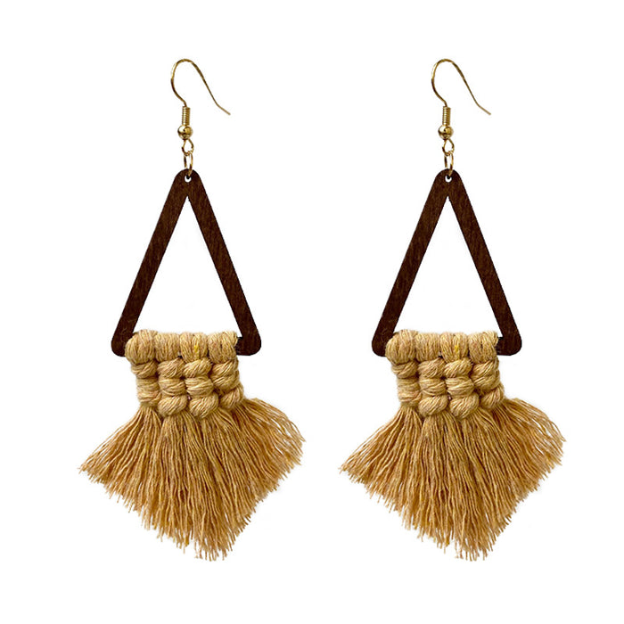 Bohemian Tassel Earrings with Handwoven Wooden Design, Perfect for Rustic Weddings and Bridesmaid Gifts