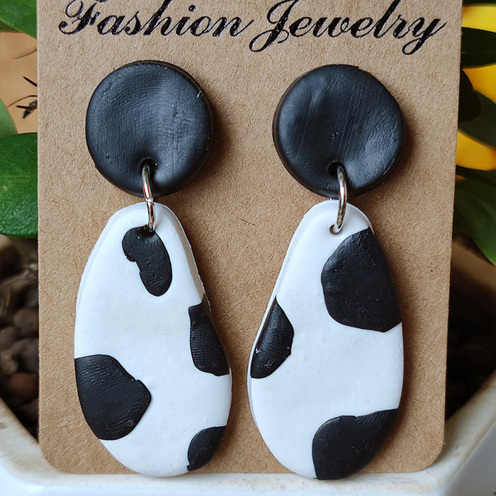 Handmade Cow Print Clay Earrings - Elegant and Simple Retro Jewelry