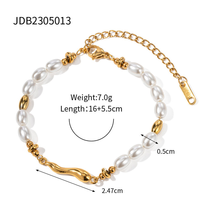 Stainless Steel Gold Pearl Bracelet Metal Chain Titanium Steel Jewelry