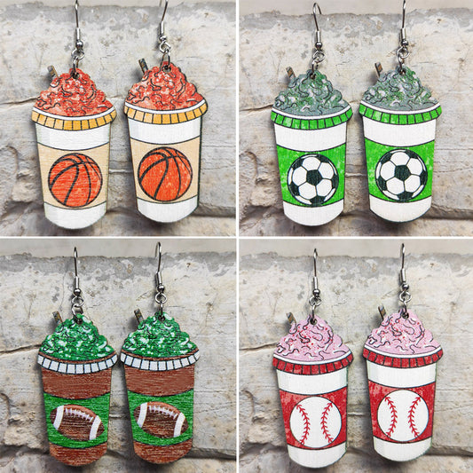 Sports Earrings with Football, Rugby, Baseball, and Basketball Designs