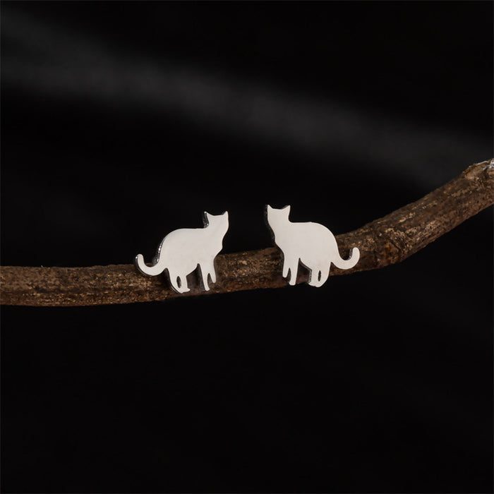 Cat Stainless Steel Stud Earrings - Cute and Minimalist Animal Jewelry