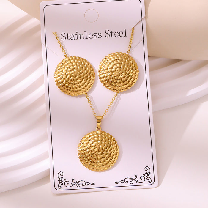 Wholesale 304 stainless steel hydraulic gold-plated earrings and necklace sets - wallojewerly 