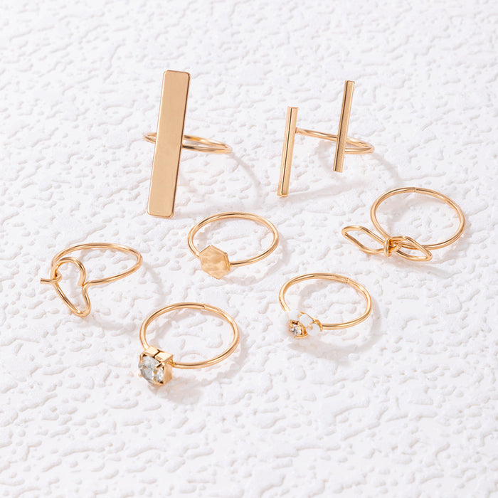 Square diamond seven-piece ring set heart bow rice bead ring combination