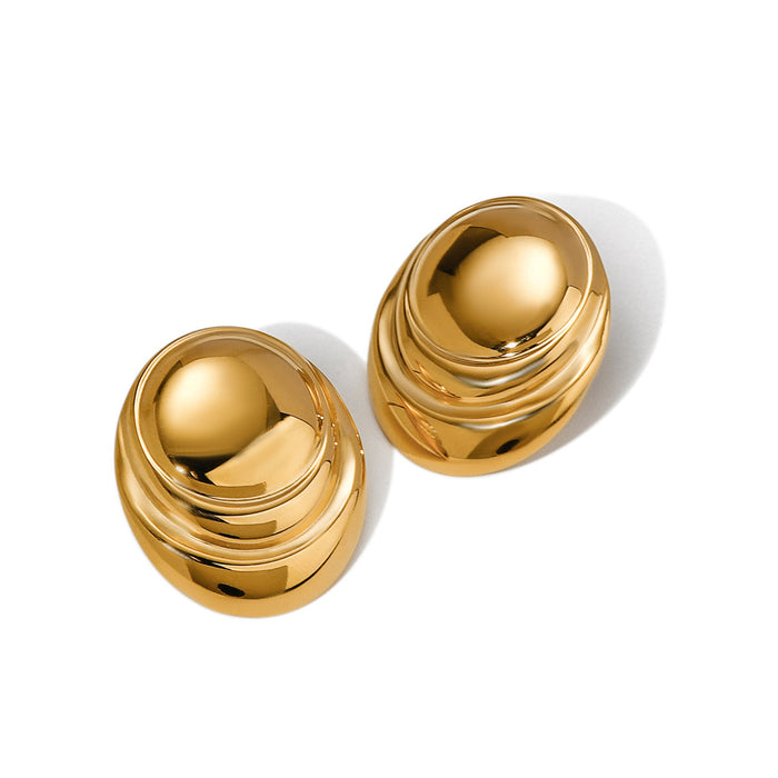 18K Gold Plated Stainless Steel Oval Concave Earrings - Elegant and Trendy Jewelry