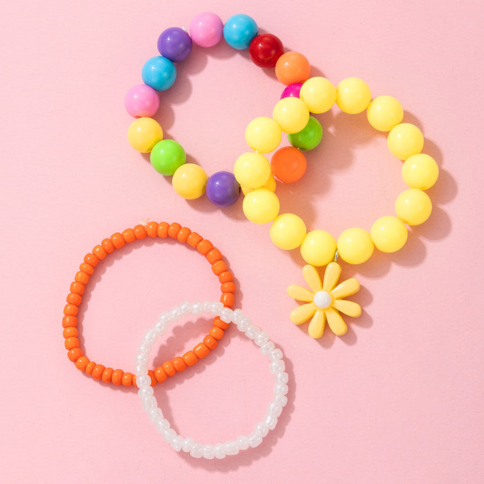 Daisy Beaded Multi-Layer Bracelet Set for Kids in Candy Colors