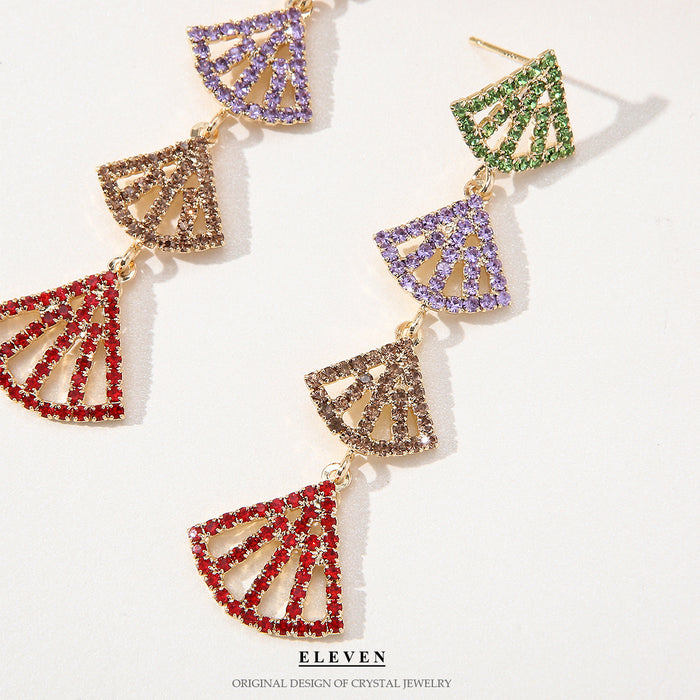 Popular Geometric Tassel Earrings - Multi-Color Rhinestone Jewelry for Women