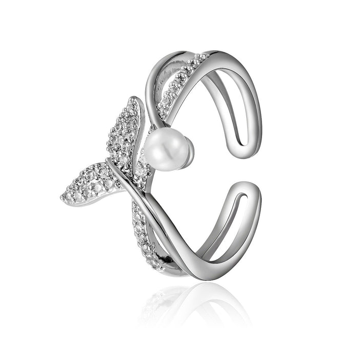 Wholesale colored gold micro-set zircon pearl fishtail ring