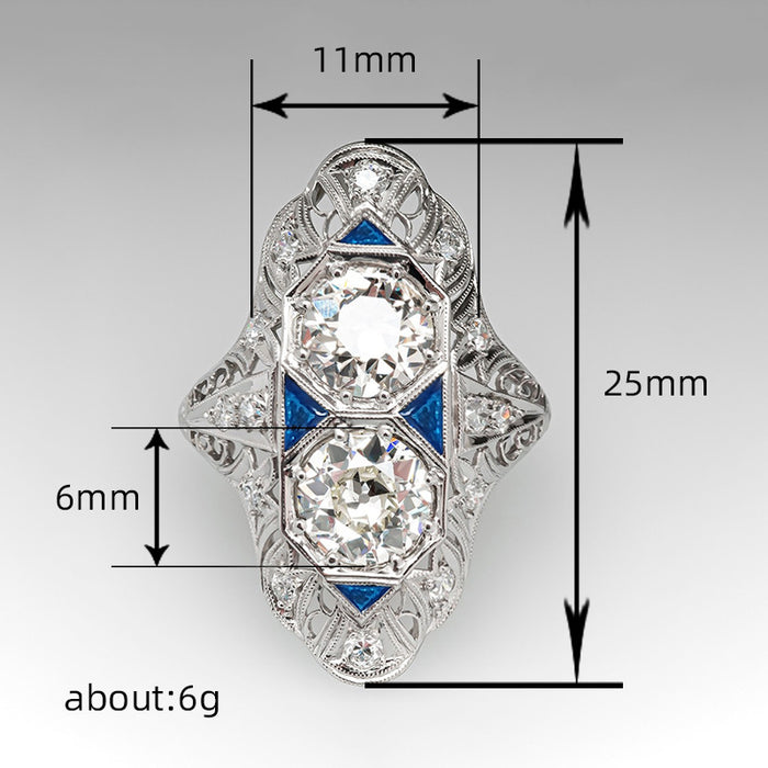 Anillo clásico de lujo con circonitas geométricas