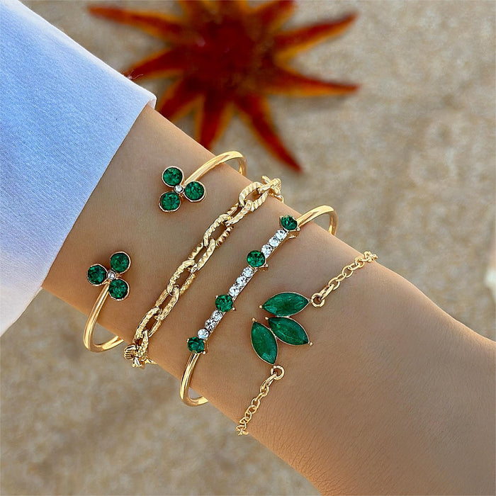 Vintage Clover Flower Bracelet Set - Geometric Hollow Chain Jewelry Four-Piece Set