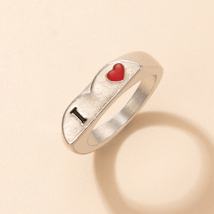 Red oil drop love geometric heart ring