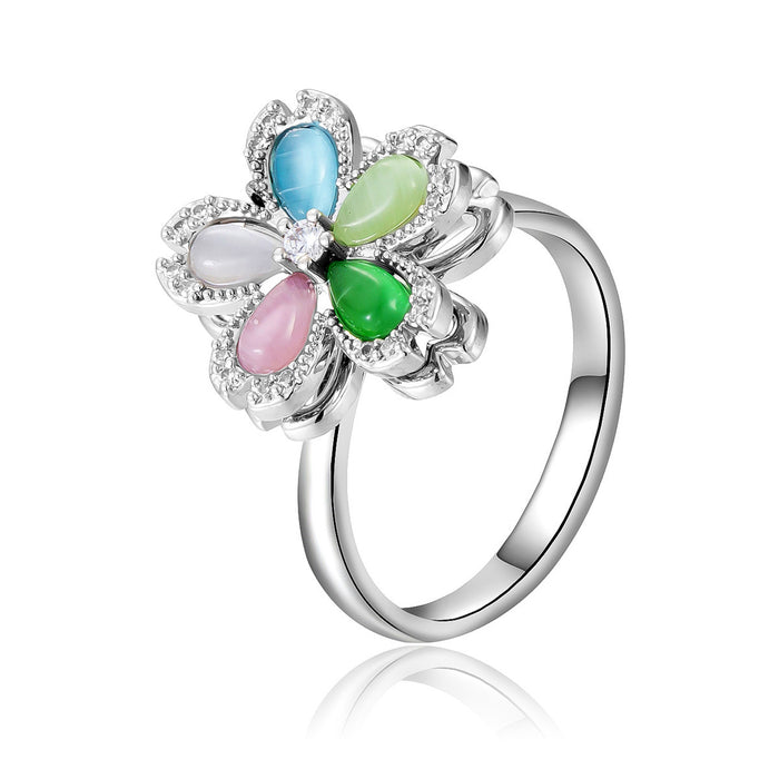 Wholesale copper micro-painted colored five-petal flower rings