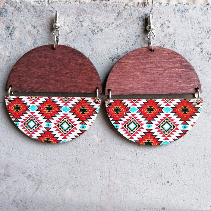 Wooden painted pattern earrings