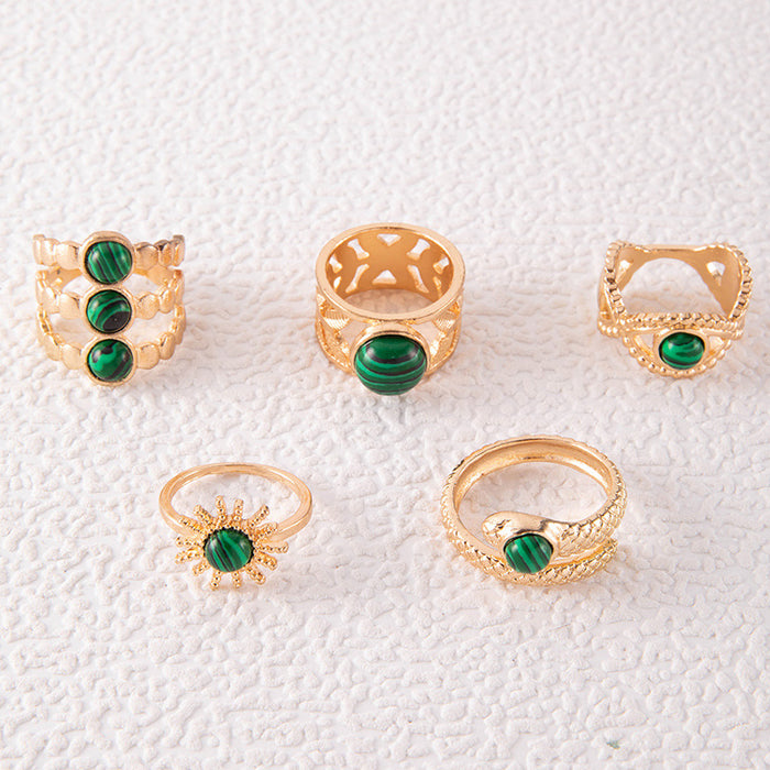 Juego de anillos de serpiente verde: 5 anillos de girasol y ojo para mujer