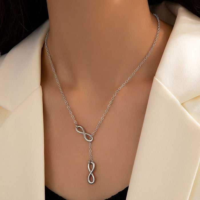 Adjustable Silver Infinity Pendant Necklace - Minimalist Korean Style Choker