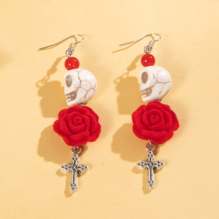 Halloween fun skull cross earrings creative rose earrings for women