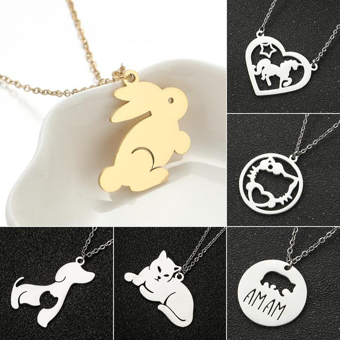 Rabbit, cat, dog, unicorn pendant necklace, Korean new cute small animal light luxury women's wholesale