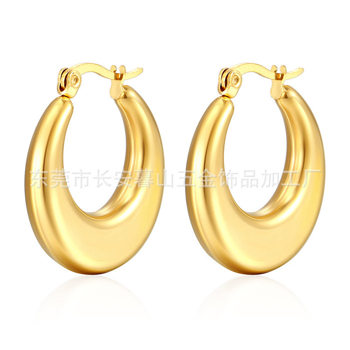 Oval earrings, simple and cool style, stainless steel earrings