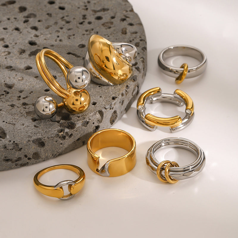 Stainless steel color-block ring