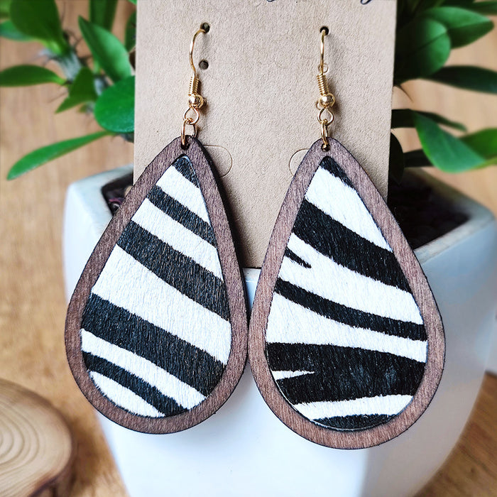 Wooden leopard print earrings