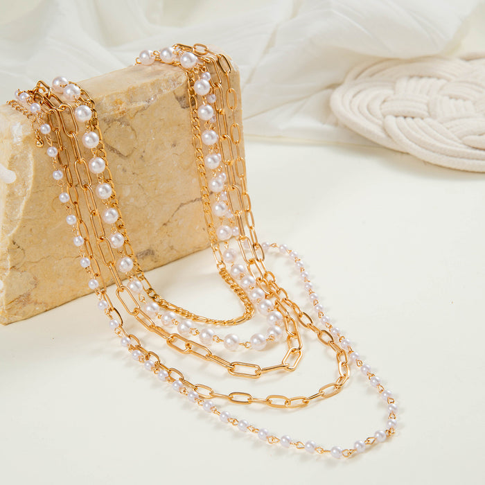 Triple Layer Pearl Necklace - Luxurious Long String Bead Jewelry for Women