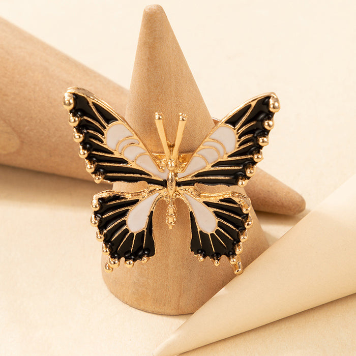 Oil dripping butterfly creative retro insect ring