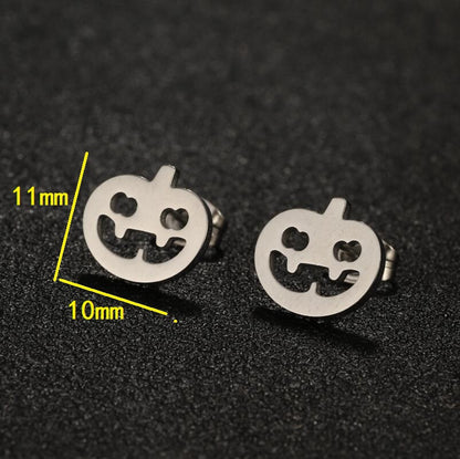 Pumpkin Face Stainless Steel Stud Earrings - Spooky Halloween Jewelry