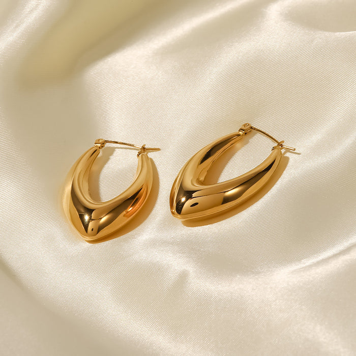 18K Gold Plated Stainless Steel French Style Smooth Hollow Hoop Earrings - Popular Fashion Jewelry for Women