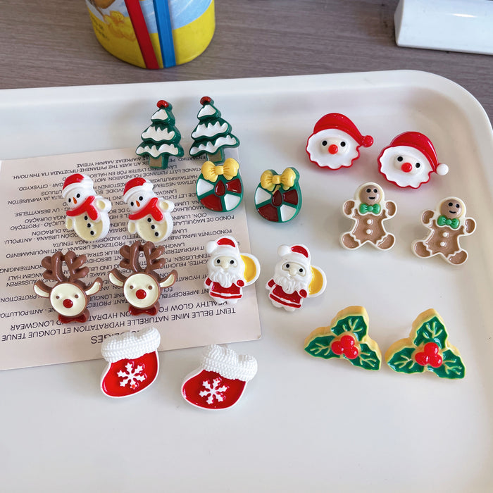 Christmas earrings cartoon Santa Claus elk gingerbread man S925 silver earrings