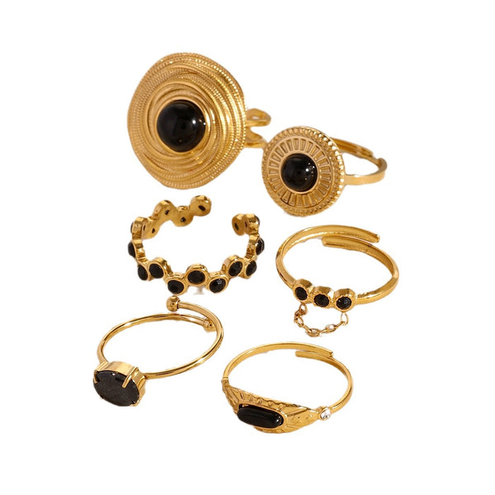 Stainless Steel Black Onyx Natural Stone Ring